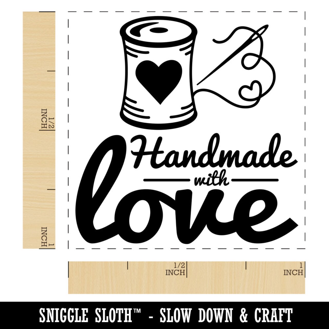 Handmade With Love Sew Sewing Thread Spool Self-Inking Rubber Stamp Ink Stamper